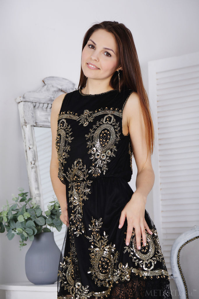 Alise Moreno in Black Dress by Flora